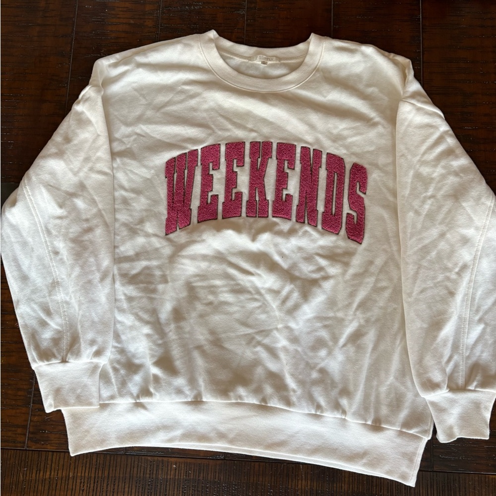 Z Supply White Sweatshirt with Pink 'WEEKENDS'